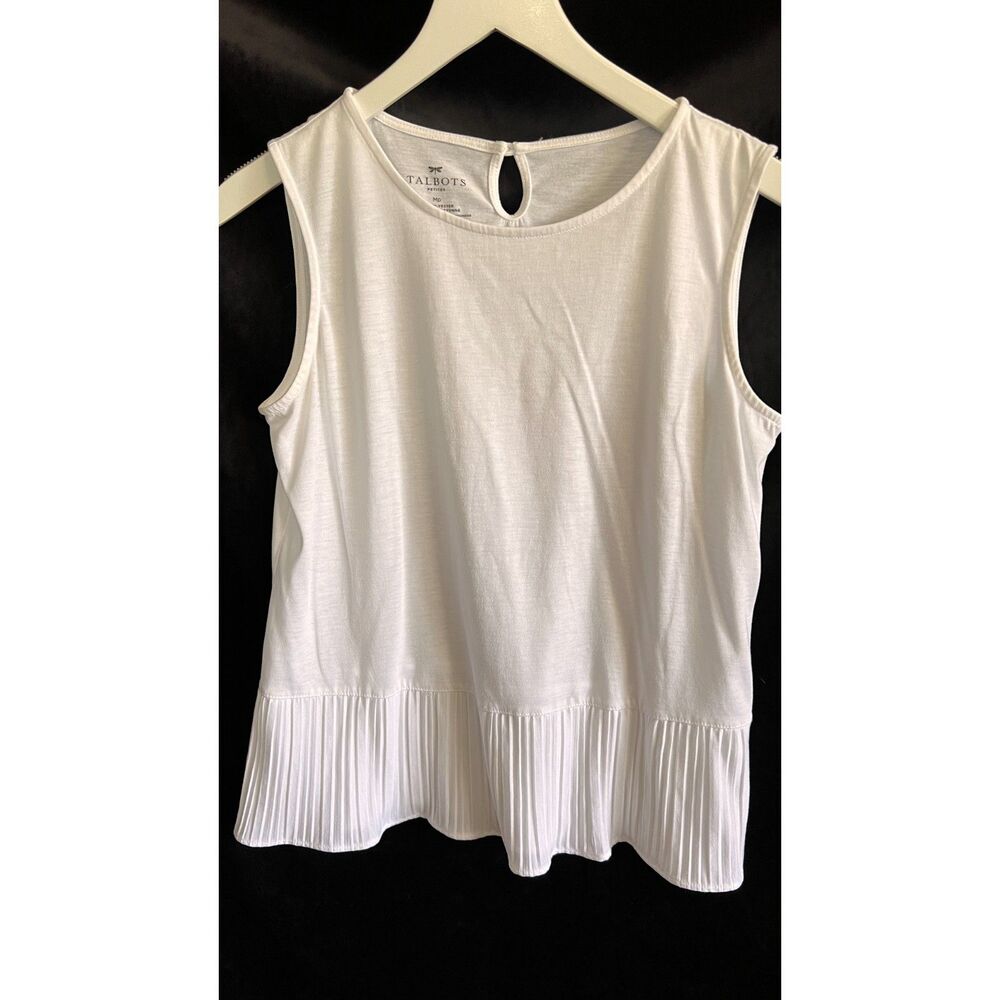 Talbots White Sleeveless Pleated Hem Tank Top Medium Petite